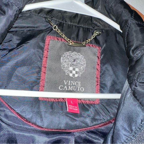 VINCE CAMUTO Navy Blue Quilted Faux Suede Full Zip Vest Jacket - Picture 4 of 6